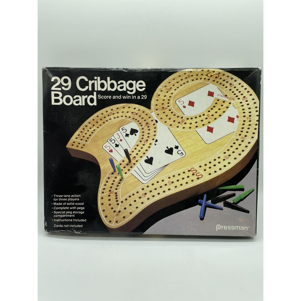 1983 Pressman Toy 29 Cribbage Board Wood Vintage Cribbage Board and Instructions
